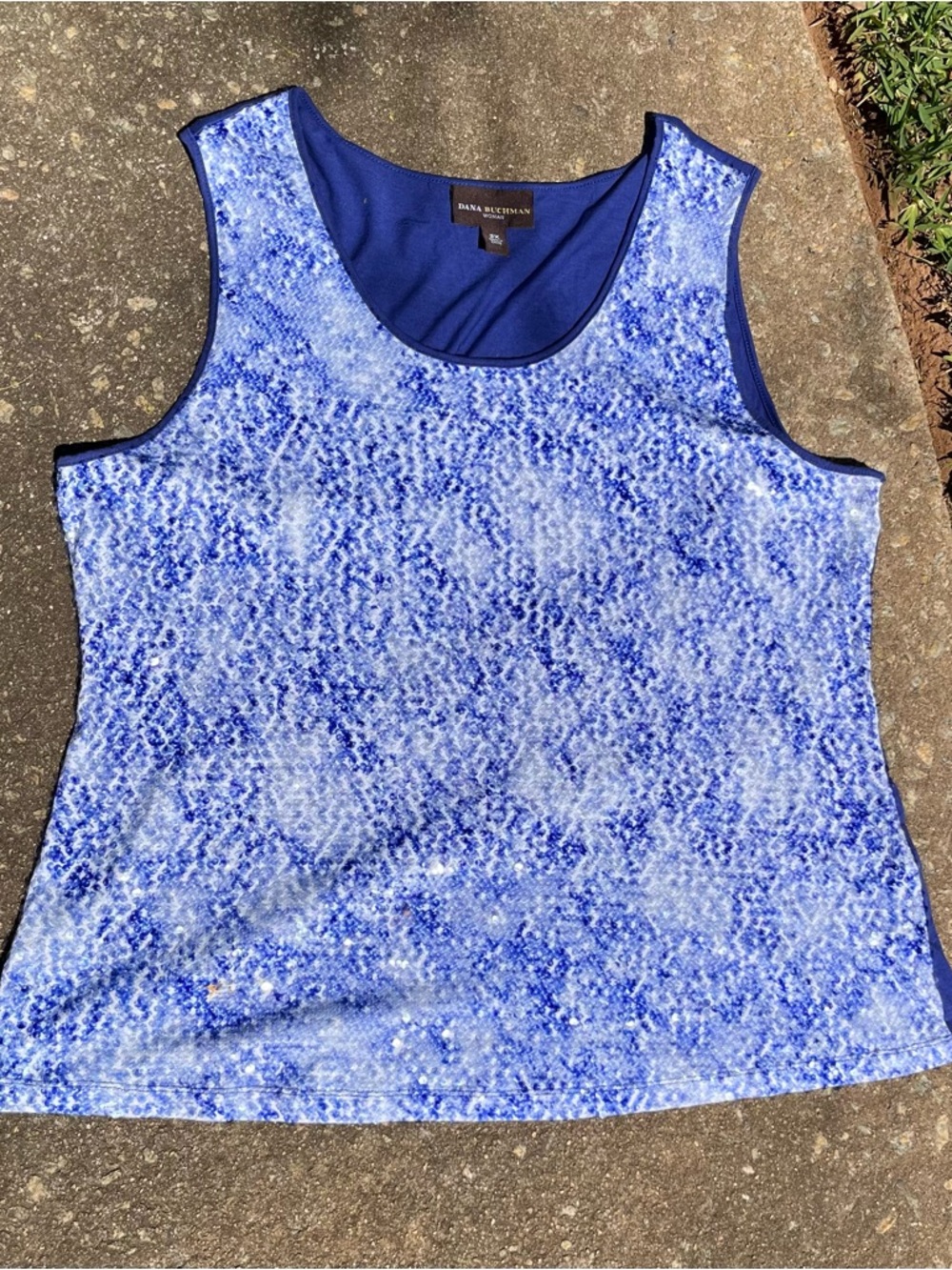 Dana Buchman Blue Printed Sleeveless Shell Top. Plus size 2X